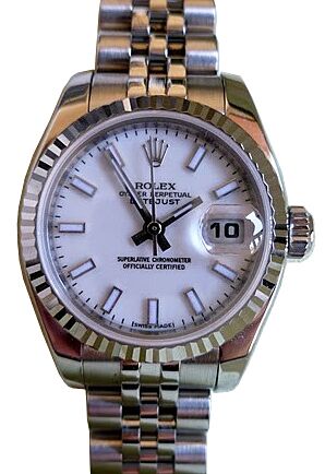 Rolex Datejust 179174 26mm Ladies Small White Index Oyster Stainless Steel 18k White Gold Fluted