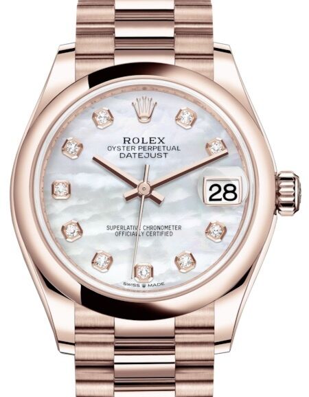 Rolex Datejust 31 Lady Midsize Rose Gold White Mother of Pearl Diamond Dial & Smooth Domed Bezel President Bracelet 278245 - BRAND NEW