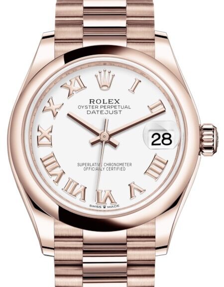 Rolex Datejust 31 Lady Midsize Rose Gold White Roman Dial & Smooth Domed Bezel President Bracelet 278245 - BRAND NEW