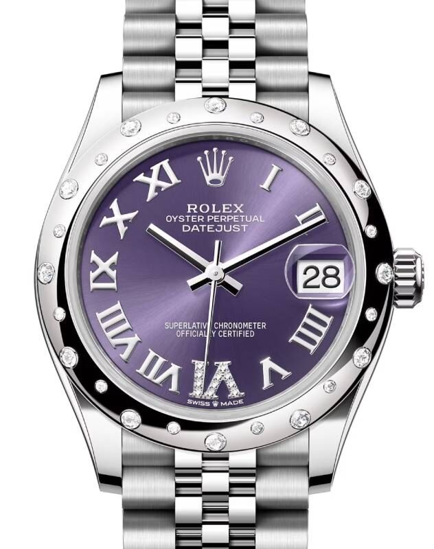 Rolex Datejust 31 White Gold/Steel Aubergine Roman VI Diamond Dial & Bezel Jubilee Bracelet 278344RBR - BRAND NEW