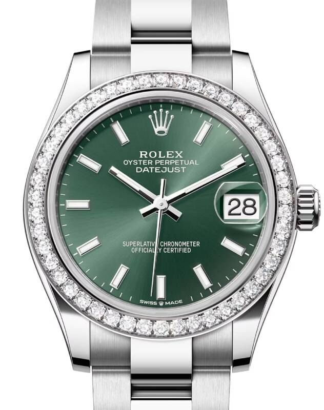 Rolex Datejust 31 White Gold/Steel Mint Green Index Dial & Diamond Bezel Oyster Bracelet 278384RBR - BRAND NEW