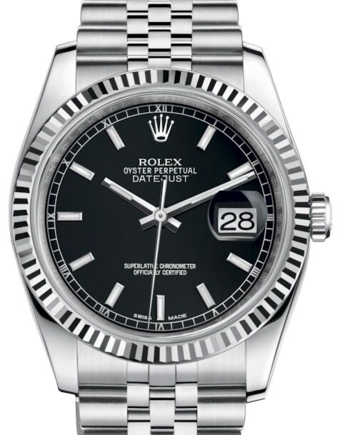 Rolex Datejust 36 White Gold/Steel Black Index Dial & Fluted Bezel Jubilee Bracelet 116234 