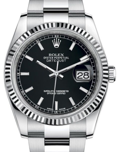 Rolex Datejust 36 White Gold/Steel Black Index Dial & Fluted Bezel Oyster Bracelet 116234