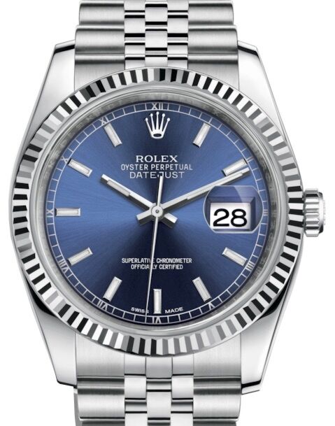 Rolex Datejust 36 White Gold/Steel Blue Index Dial & Fluted Bezel Jubilee Bracelet 116234 