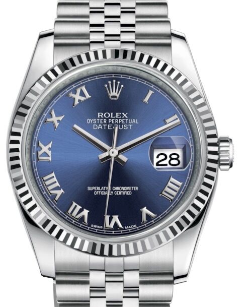 Rolex Datejust 36 White Gold/Steel Blue Roman Dial & Fluted Bezel Jubilee Bracelet 116234