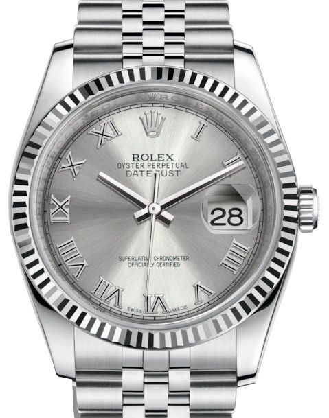 Rolex Datejust 36 White Gold/Steel Rhodium Roman Dial & Fluted Bezel Jubilee Bracelet 116234