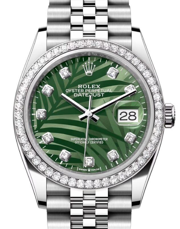 Rolex Datejust 36 White Gold/Steel Olive Green Palm Motif