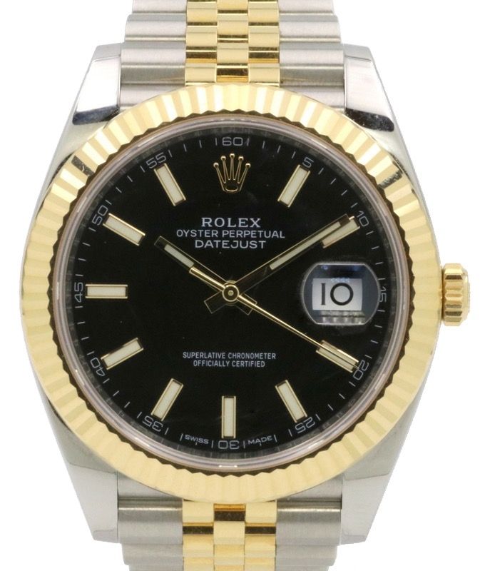 Rolex Datejust 41 Yellow Gold/Steel Black Index Dial Fluted Bezel Jubilee Bracelet 126333 - PRE-OWNED 