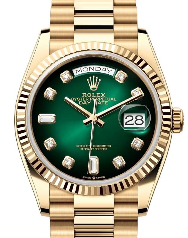 Rolex Day-Date 36 President Yellow Gold Green Ombre Diamond Dial 128238 - PRE-OWNED