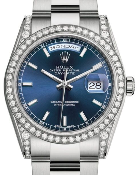 Rolex Day-Date 36 White Gold Blue Index Dial & Diamond Set