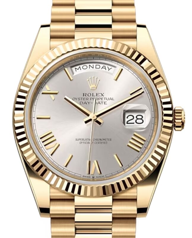 Rolex Day-Date 40 President Yellow Gold Silver Roman Dial 228238
