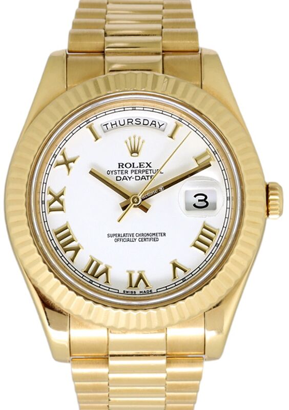 Rolex Day-Date II President Yellow Gold 41mm White Roman Dial 218238 - PRE-OWNED