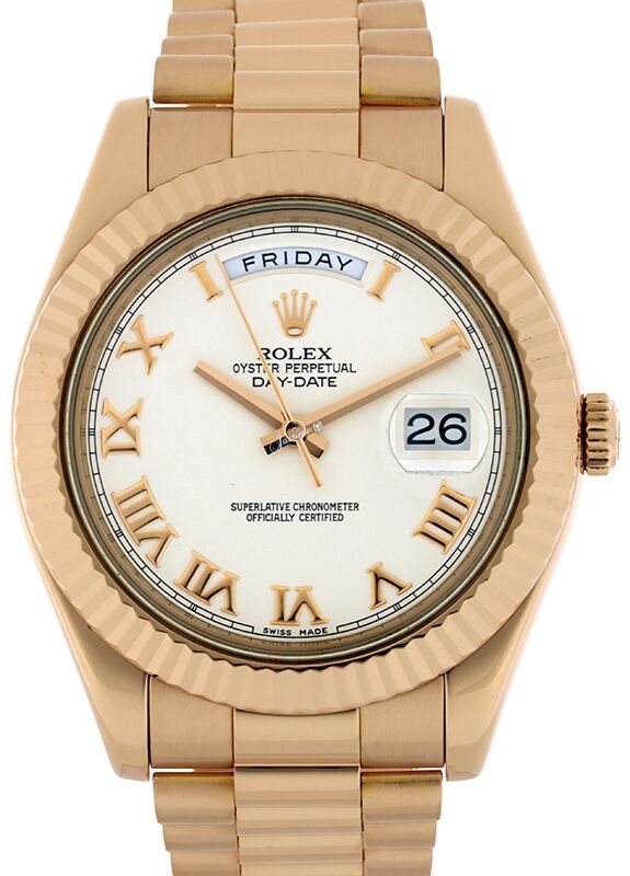 Rolex Day-Date II Rose Gold 41mm White Ivory Roman President Bracelet 218235 