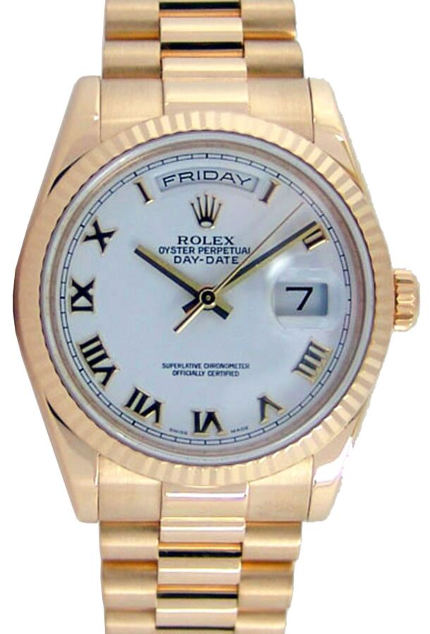 Rolex Day-Date President 118238 Men's 36mm White Roman Solid 18k Yellow Gold - PRE-OWNED