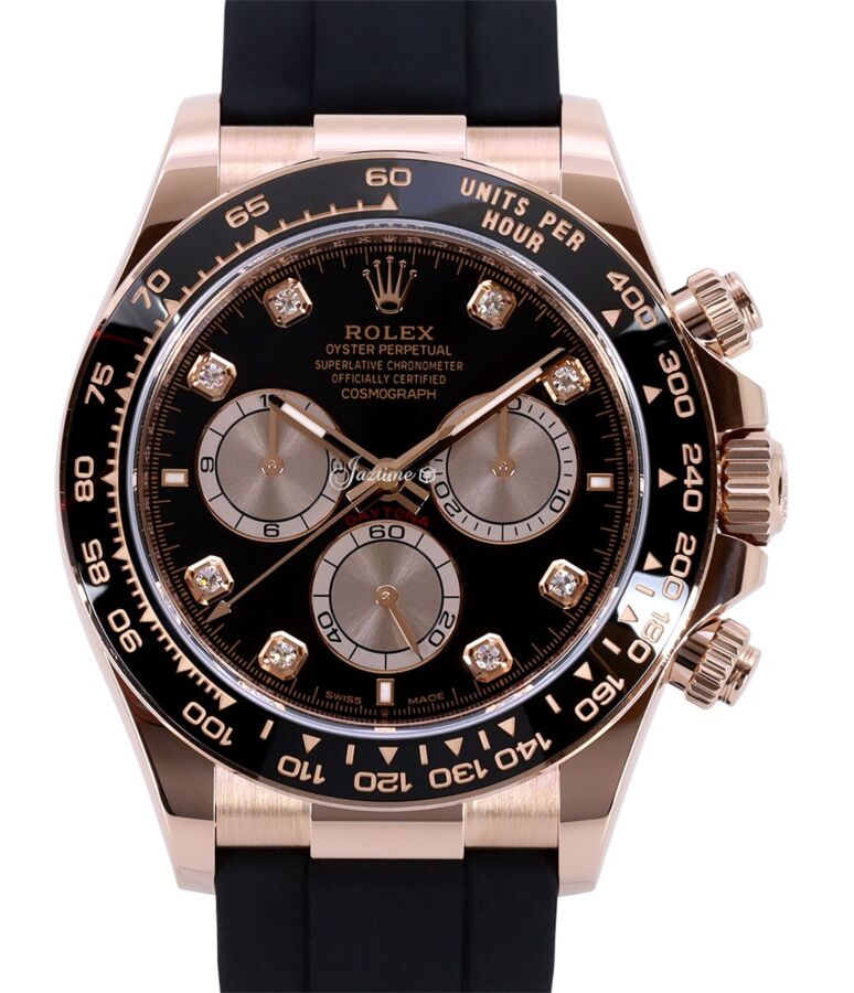Rolex Daytona Rose Gold Bright Black/Sundust Diamond Dial Oysterflex Rubber Bracelet 126515LN - BRAND NEW