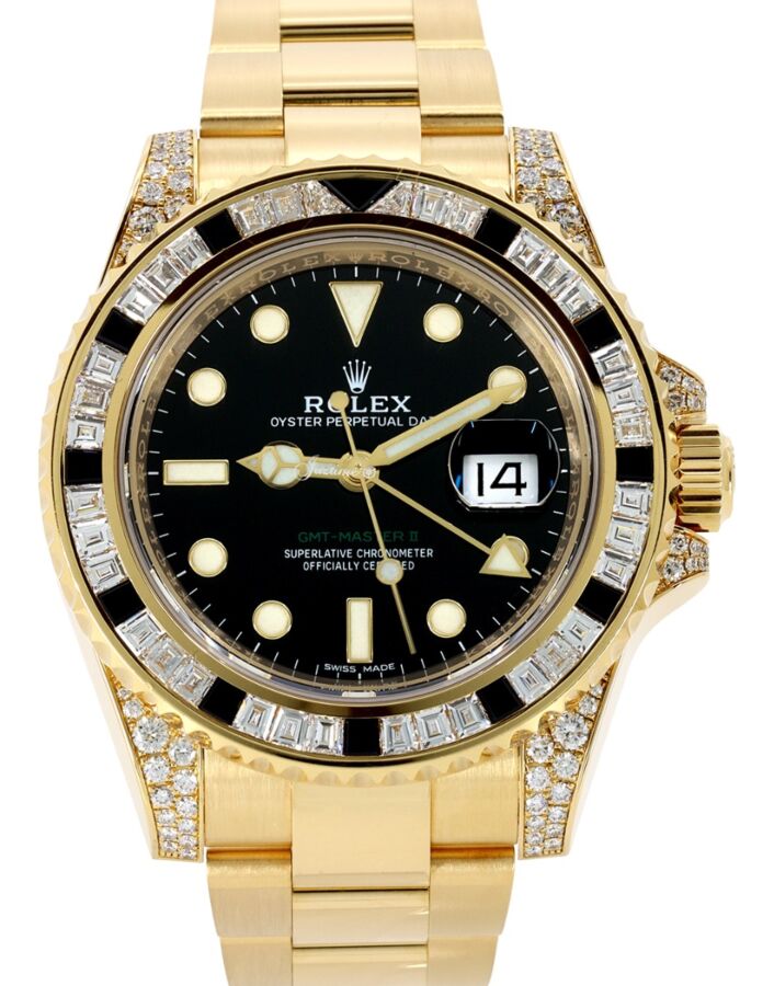 Rolex GMT-Master II Yellow Gold Black Dial Sapphire/Diamond Bezel & Bracelet 116758SANR