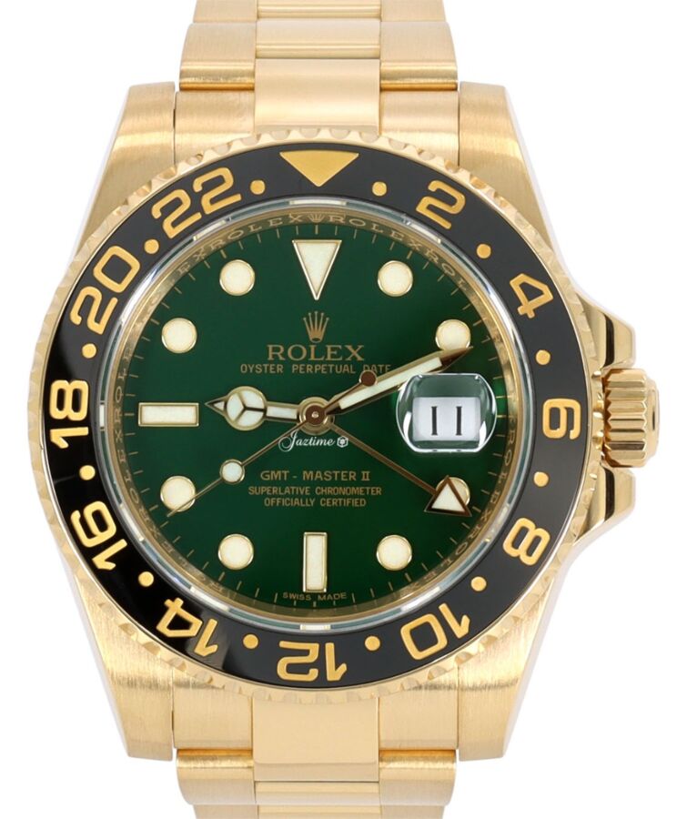Rolex GMT-Master II Yellow Gold Green Dial Oyster Bracelet 116718LN - PRE-OWNED