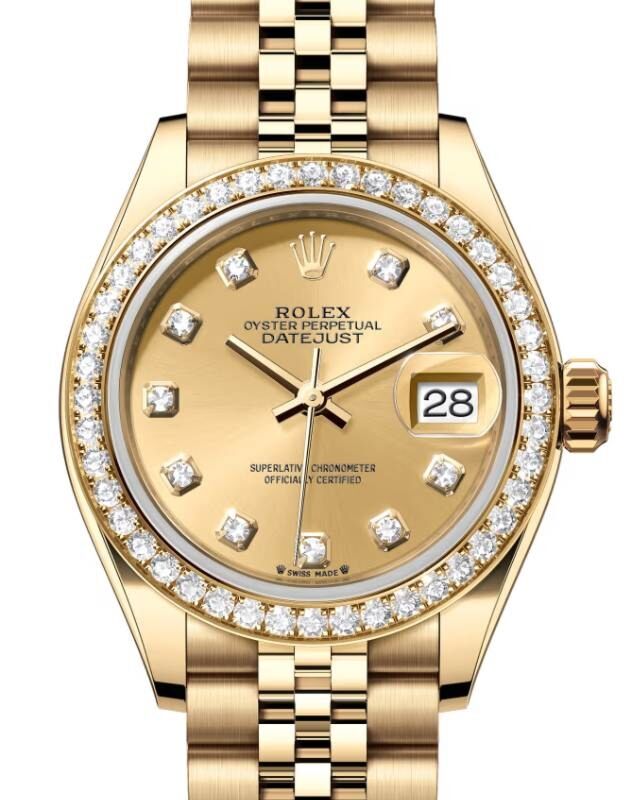 Rolex Lady Datejust 28 Yellow Gold Champagne Diamond Dial & Diamond Bezel Jubilee Bracelet 279138RBR - BRAND NEW