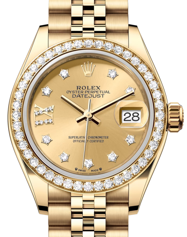 Rolex Lady Datejust 28 Yellow Gold Champagne Diamond IX Dial & Diamond Bezel Jubilee Bracelet 279138RBR - BRAND NEW