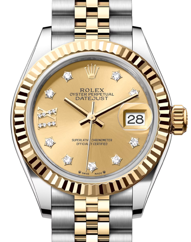 Rolex Lady Datejust 28 Yellow Gold/Steel Champagne Diamond IX Dial & Fluted Bezel Jubilee Bracelet 279173 - BRAND NEW