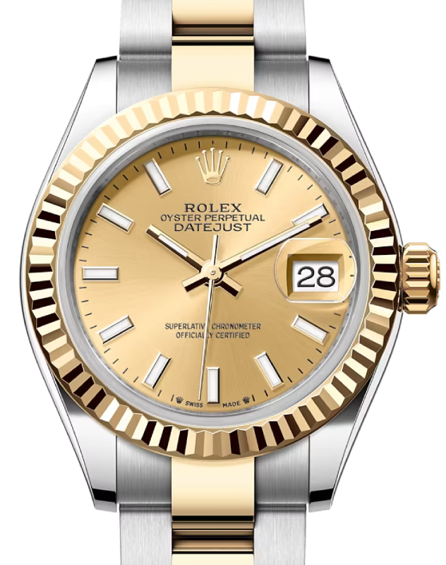 Rolex Datejust 28 279173 Silver Index Fluted Bezel Yellow