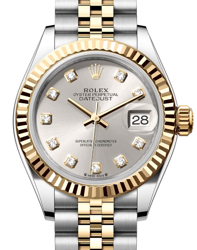 Rolex Lady Datejust 28 Yellow Gold/Steel Silver Diamond Dial & Fluted Bezel Jubilee Bracelet 279173 - BRAND NEW