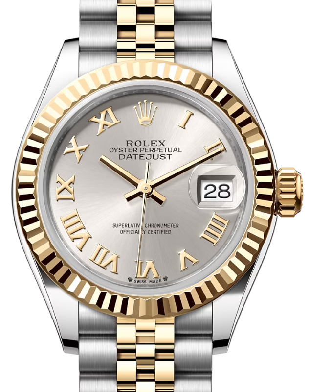 Rolex Lady Datejust 28 Yellow Gold/Steel Silver Roman Dial & Fluted Bezel Jubilee Bracelet 279173 - BRAND NEW