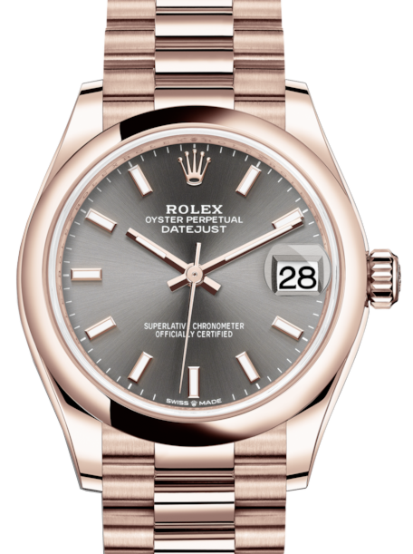 Rolex Lady-Datejust 31 Rose Gold Rhodium Index Dial & Smooth Domed Bezel President Bracelet 278245 - BRAND NEW
