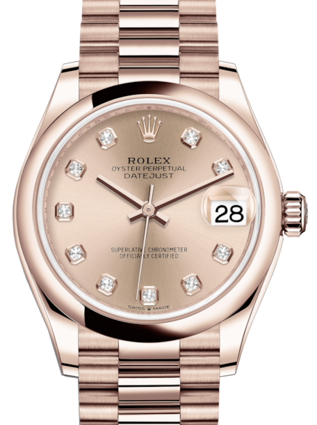 Rolex Lady-Datejust 31 Rose Gold Rose Diamond Dial & Smooth Domed Bezel President Bracelet 278245 - BRAND NEW