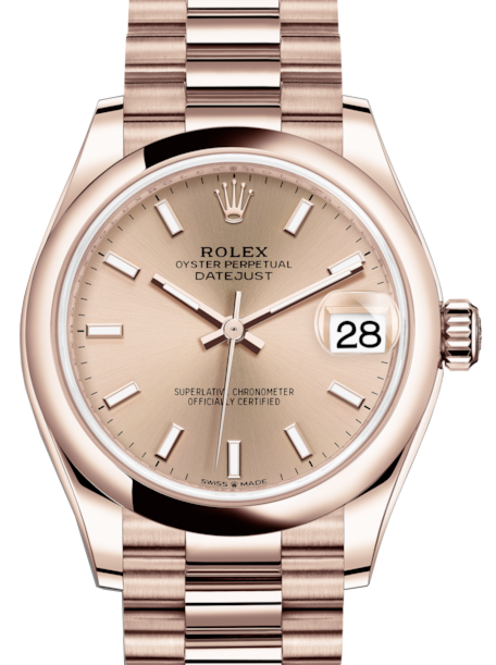 Rolex Lady-Datejust 31 Rose Gold Rose Index Dial & Smooth Domed Bezel President Bracelet 278245 - BRAND NEW