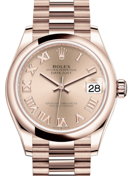 Rolex Lady-Datejust 31 Rose Gold Rose Roman Dial & Smooth Domed Bezel President Bracelet 278245 - BRAND NEW