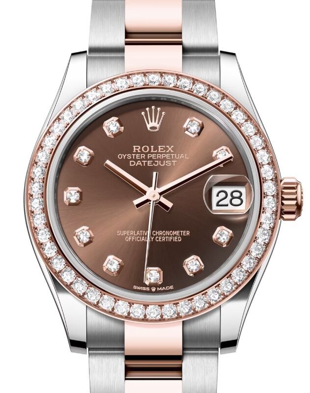 Rolex Lady-Datejust 31 Rose Gold/Steel Chocolate Diamond Dial & Diamond Bezel Oyster Bracelet 278381RBR - BRAND NEW