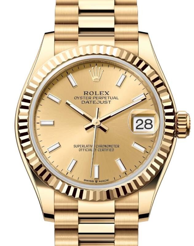 Rolex Lady-Datejust 31 President Yellow Gold Champagne Index Dial & Fluted Bezel 278278