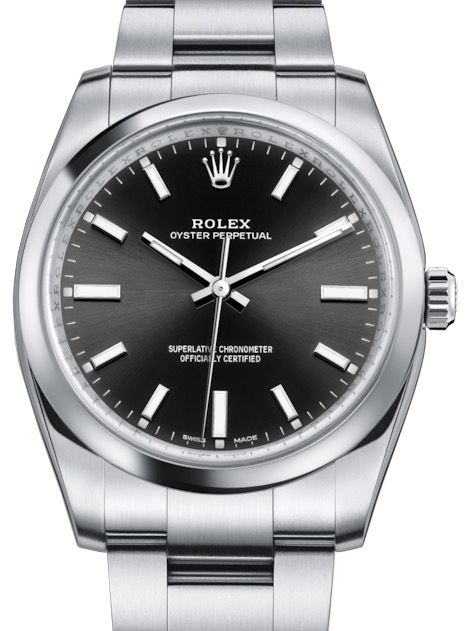 Rolex Oyster Perpetual 34 Stainless Steel Black Index Dial & Smooth Bezel Oyster Bracelet 114200