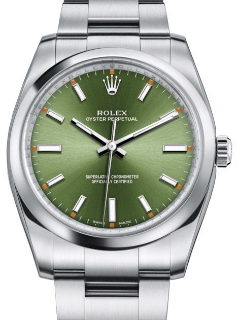 Rolex Oyster Perpetual 34 Stainless Steel Olive Green Index Dial & Smooth Bezel Oyster Bracelet 114200 