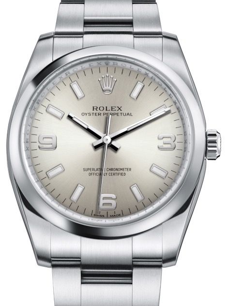 Rolex Oyster Perpetual 34 Stainless Steel Silver Arabic / Index Dial & Smooth Bezel Oyster Bracelet 114200