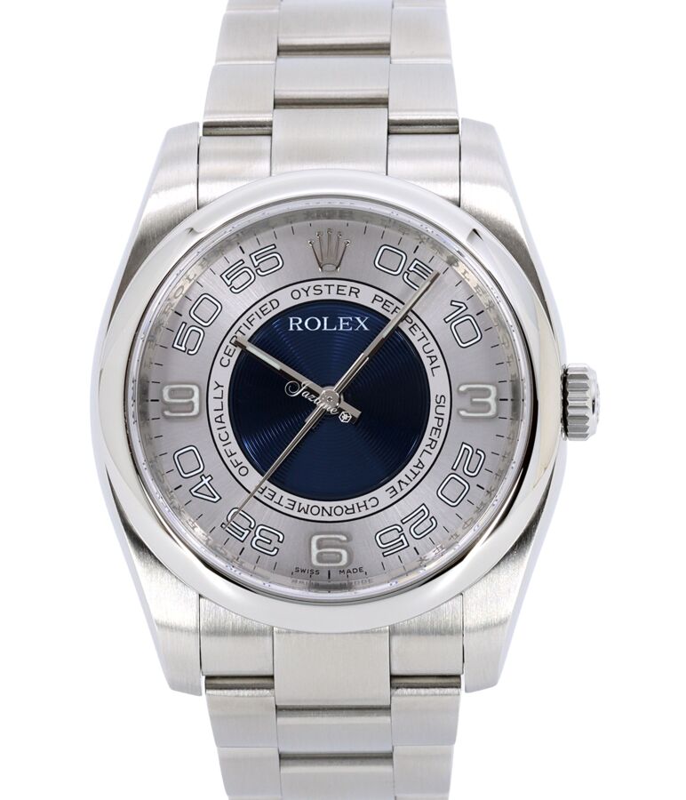 Rolex Oyster Perpetual 36 Stainless Steel Silver / Blue Concentric Circle Arabic Dial & Smooth Bezel Oyster Bracelet 116000 - PRE OWNED