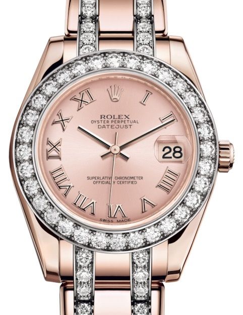 Rolex Pearlmaster 34 Rose Gold Pink Roman Dial & Diamond Bezel Diamond Set Pearlmaster Bracelet 81285 - BRAND NEW