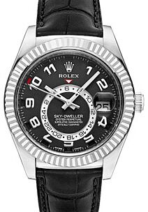 Rolex Sky-Dweller 326139 Men's 42mm Black Arabic 18k White Gold Black Leather 