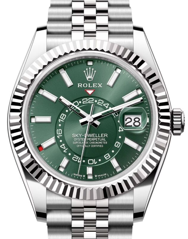 Rolex Sky-Dweller White Gold/Steel Mint Green Index Dial Jubilee Bracelet 336934 - BRAND NEW