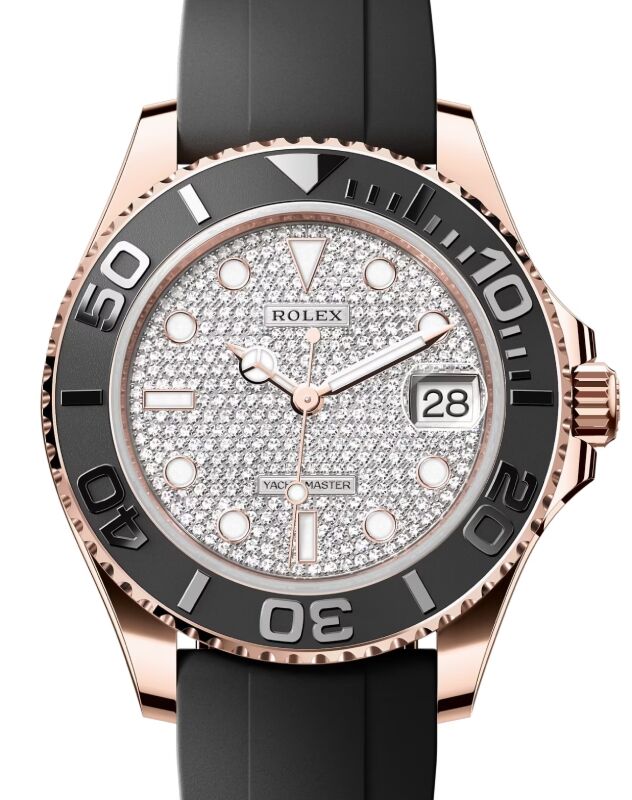 Rolex Yacht-Master 37 Rose Gold Diamond Pave Dial Rubber Oysterflex Strap 268655 - BRAND NEW