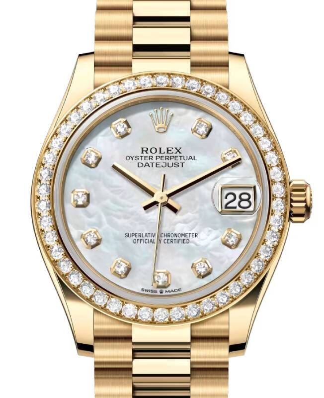 Rolex Datejust 31 President Yellow Gold White Mother of Pearl Diamond Dial & Bezel 278288RBR - BRAND NEW