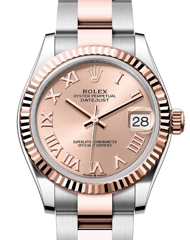 Rolex Datejust 31 Rose Gold/Steel Rose Roman Dial & Fluted Bezel Oyster Bracelet 278271 - BRAND NEW