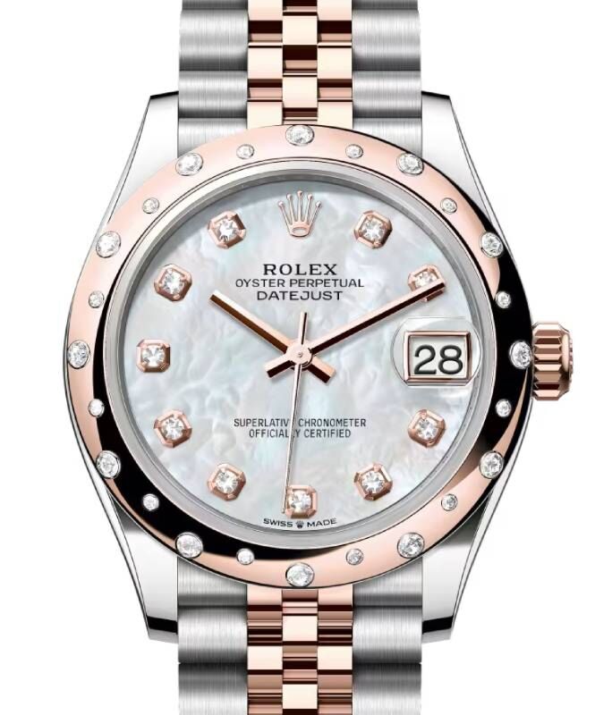 Rolex Datejust 31 Rose Gold/Steel White Mother of Pearl Dial & Domed Set Diamond Bezel Jubilee Bracelet 278341RBR - BRAND NEW