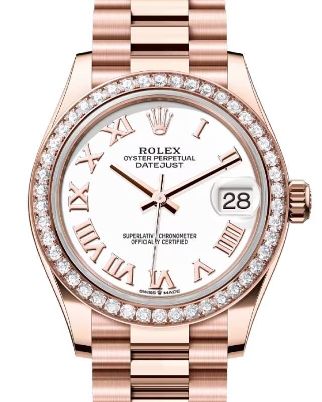 Rolex Datejust 31 Rose Gold White Dial & Diamond Bezel President Bracelet 278285RBR - BRAND NEW