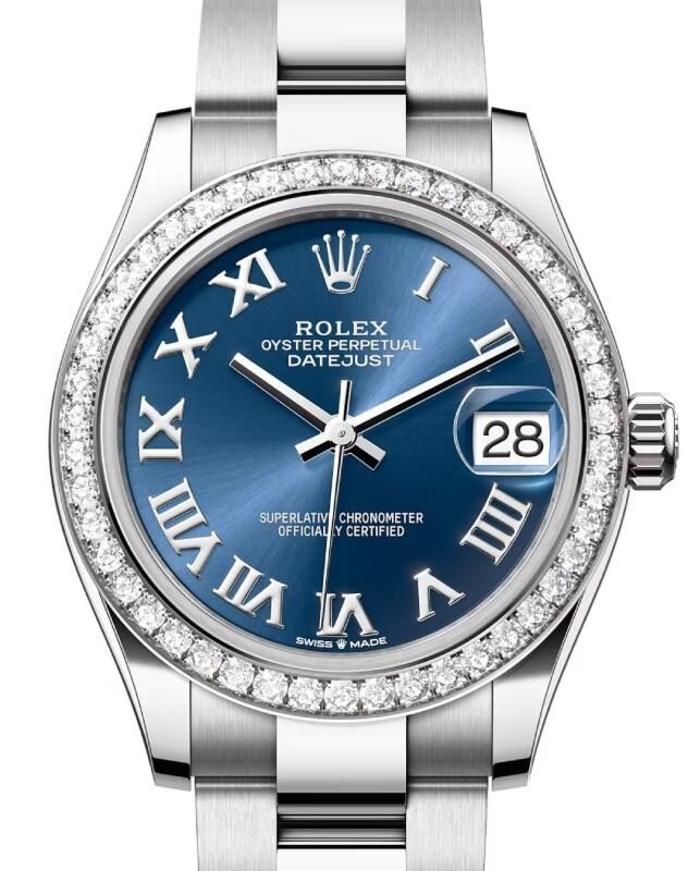 Rolex Datejust 31 White Gold/Steel Bright Blue Roman Dial & Diamond Bezel Oyster Bracelet 278384RBR - BRAND NEW