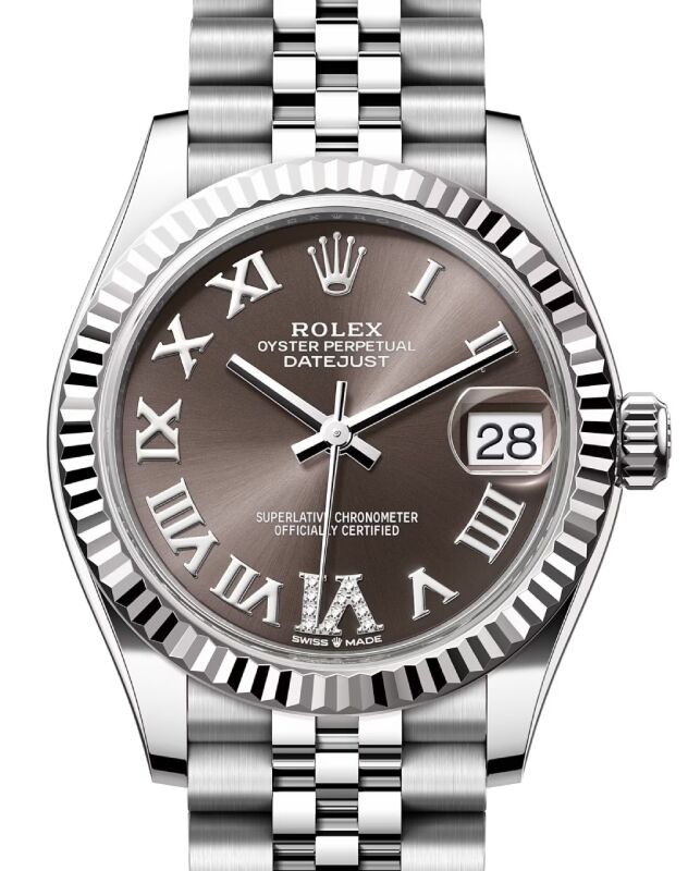 Rolex Datejust 31 White Gold/Steel Dark Grey Roman Diamond VI Dial & Fluted Bezel Jubilee Bracelet 278274 - BRAND NEW