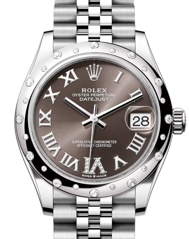 Rolex Datejust 31 White Gold/Steel Dark Grey Roman VI Diamond Dial & Bezel Jubilee Bracelet 278344RBR - BRAND NEW