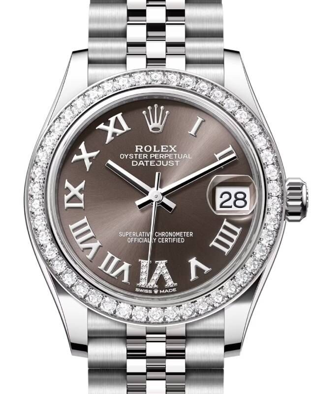 Rolex Datejust 31 White Gold/Steel Dark Grey Roman VI Diamond Dial & Bezel Jubilee Bracelet 278384RBR - BRAND NEW