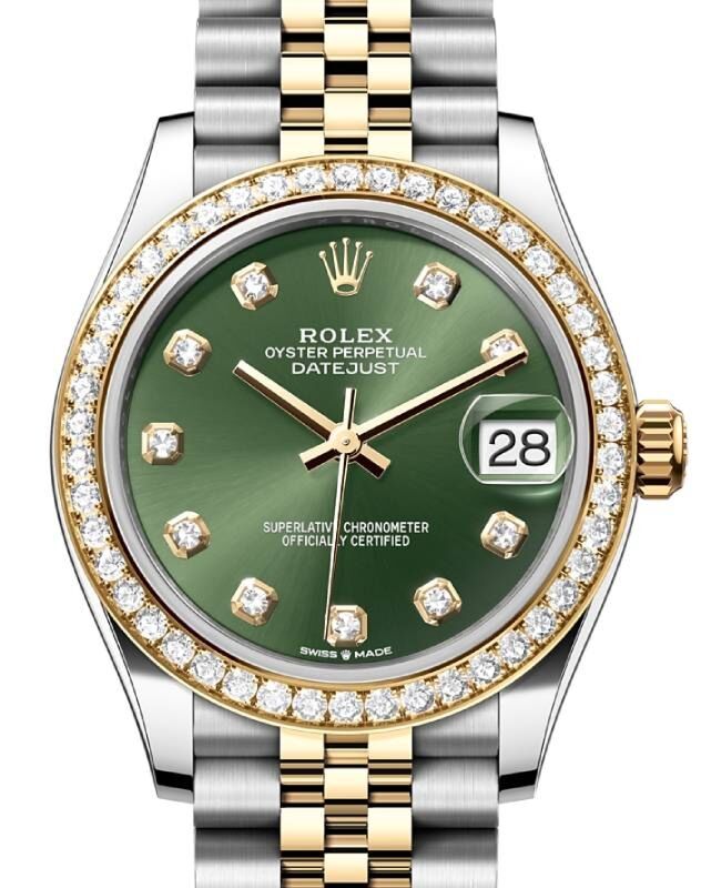 Rolex Datejust 31 Yellow Gold Steel Olive Green Dial Diamond Bezel Jubilee Bracelet 278383RBR BRAND NEW